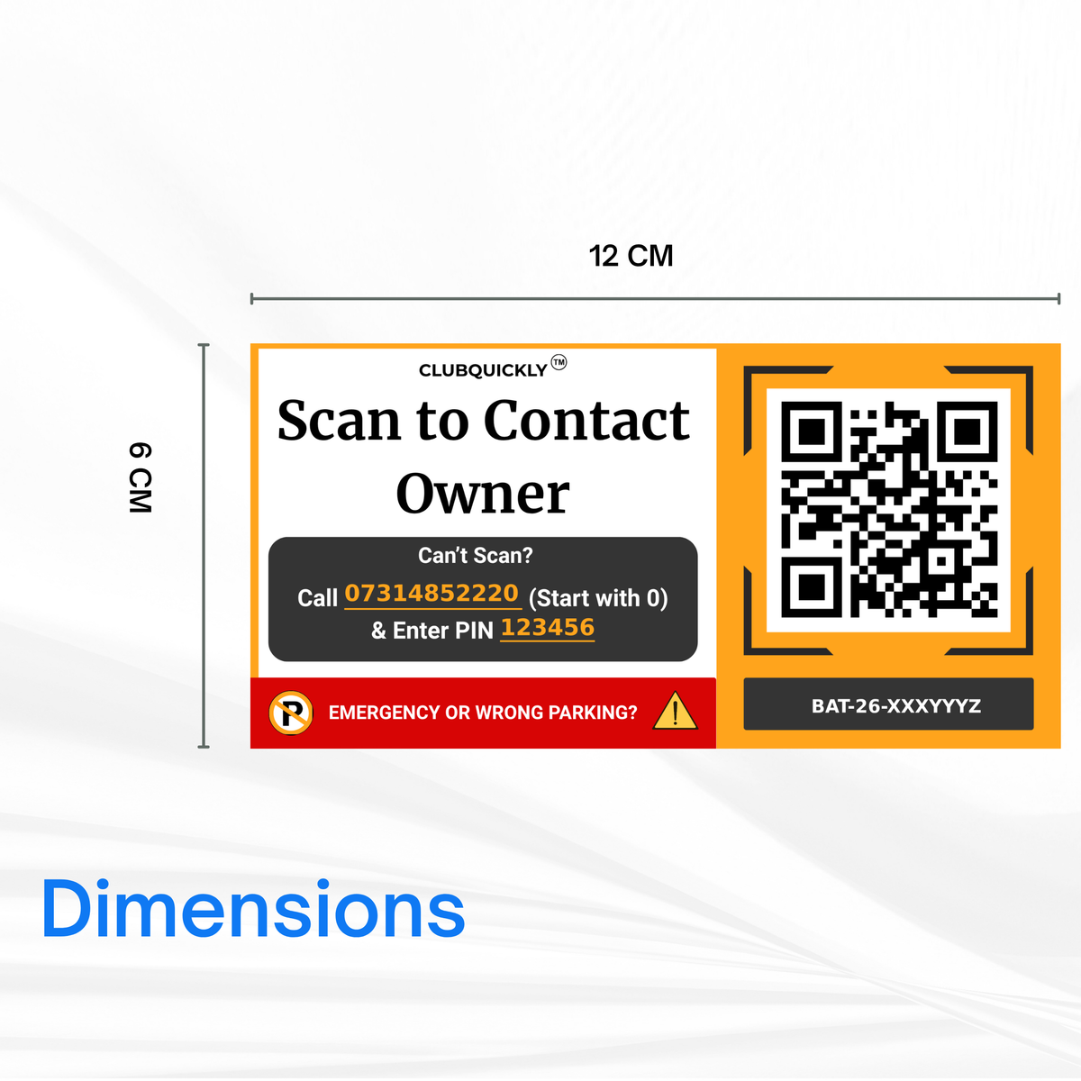 ClubQuickly Smart QR Code - Car Parking Sticker - Instant Contact Without Sharing Number - Emergency Contact Display