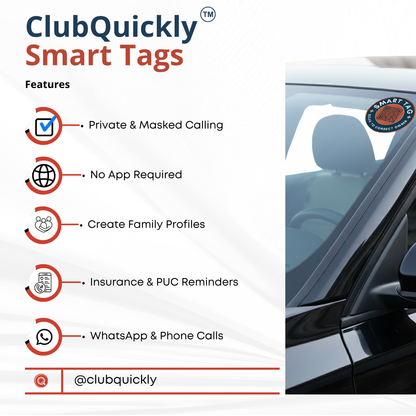 ClubQuickly Smart QR Code - Car Parking Sticker - Instant Contact Without Sharing Number - Emergency Contact Display