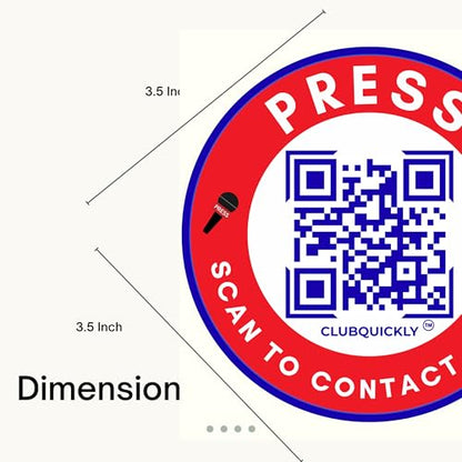 ClubQuickly Press Car QR Code Sticker - Number Hidden, Scan to Call or WhatsApp Owner, Masked Contact, Waterproof, Parking & Emergency Tag
