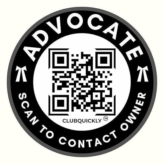 ClubQuickly Advocate - Bike Stickers Set - Smart QR Contact Sticker - Emergency & Parking Tag with OTP Secure Activation - Owner Contact & Phone Number Display - Privacy Protected