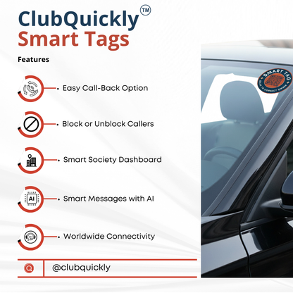 ClubQuickly Smart QR Code - Car Parking Sticker - Instant Contact Without Sharing Number - Emergency Contact Display