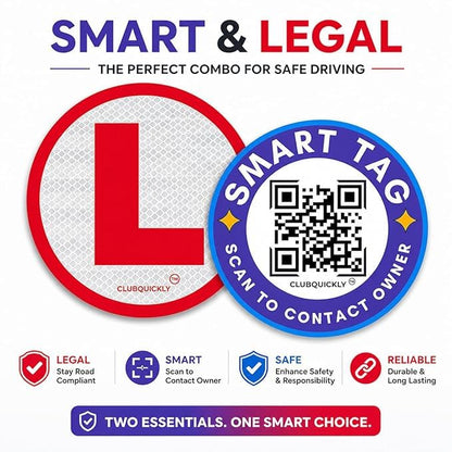 ClubQuickly Learning Driver - Smart Sticker Car QR Code Sticker - Number Hidden, Scan to Call or WhatsApp Owner, Masked Contact, Waterproof, Parking & Emergency Tag