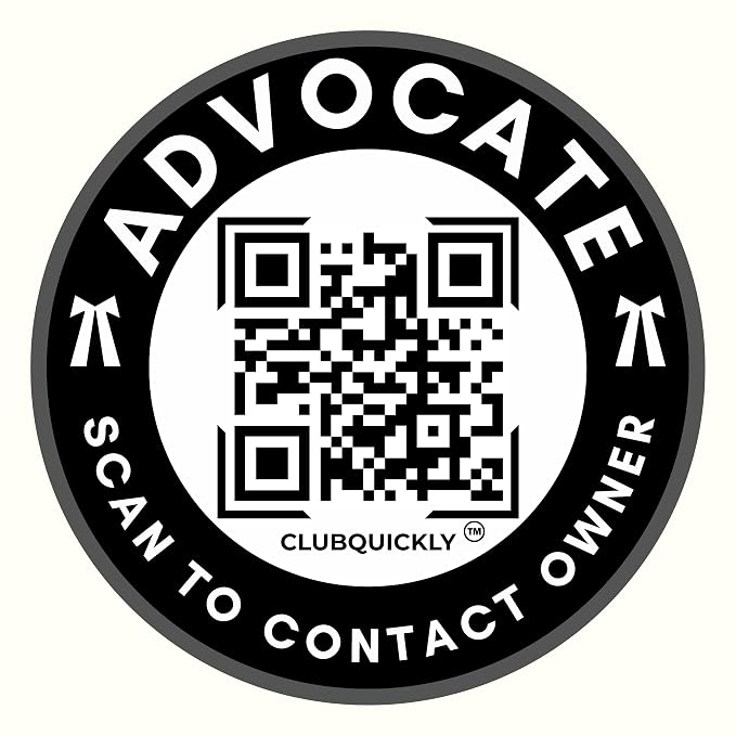 ClubQuickly Advocate Car QR Code Sticker - Number Hidden, Scan to Call or WhatsApp Owner, Masked Contact, Waterproof, Parking & Emergency Tag