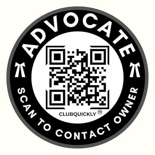 ClubQuickly Advocate Car QR Code Sticker - Number Hidden, Scan to Call or WhatsApp Owner, Masked Contact, Waterproof, Parking & Emergency Tag