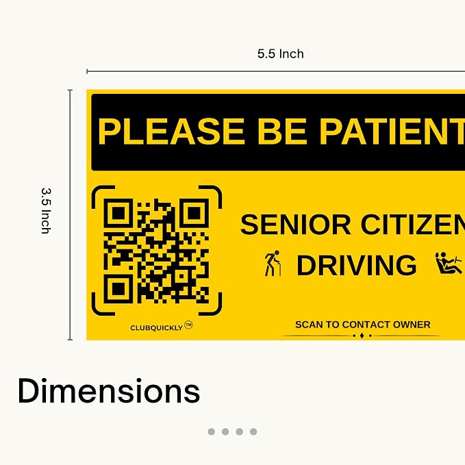 ClubQuickly Senior Citizen Car QR Code Sticker - Number Hidden, Scan to Call or WhatsApp Owner, Masked Contact, Waterproof, Parking & Emergency Tag