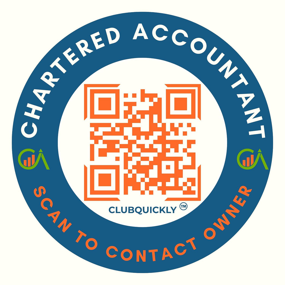 ClubQuickly CA - Chartered Accountant  Car QR Code Sticker - Number Hidden, Scan to Call or WhatsApp Owner, Masked Contact, Waterproof, Parking & Emergency Tag