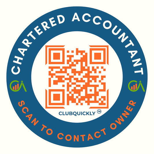 ClubQuickly CA - Chartered Accountant  Car QR Code Sticker - Number Hidden, Scan to Call or WhatsApp Owner, Masked Contact, Waterproof, Parking & Emergency Tag