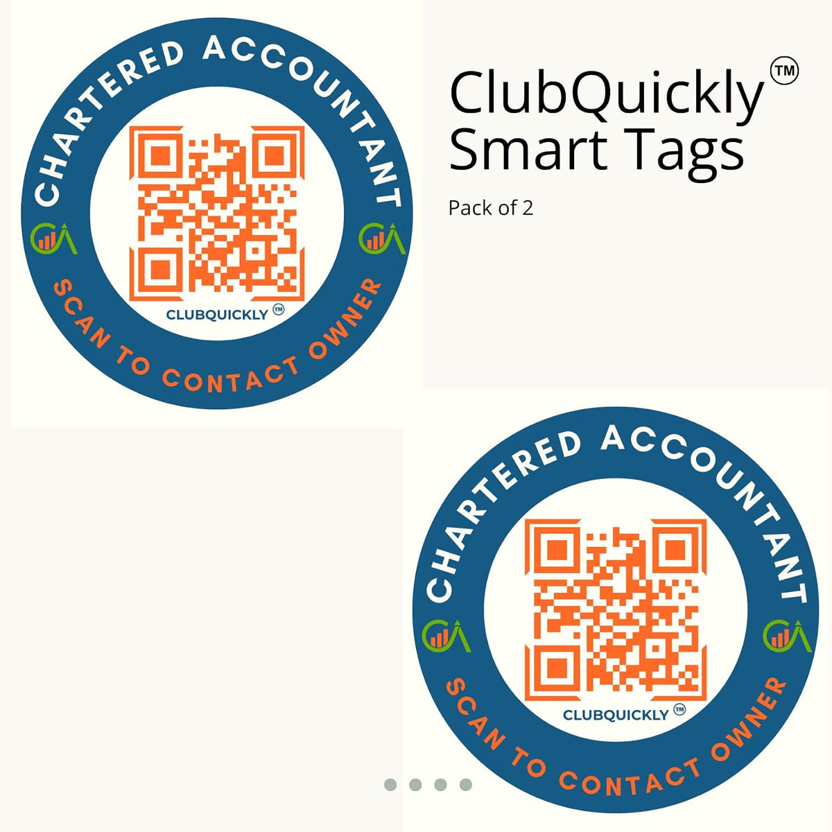 ClubQuickly CA - Chartered Accountant  Car QR Code Sticker - Number Hidden, Scan to Call or WhatsApp Owner, Masked Contact, Waterproof, Parking & Emergency Tag