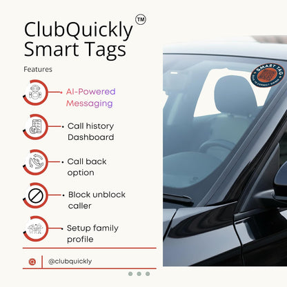 ClubQuickly Emergency - Blue Black Car QR Code Sticker - Number Hidden, Scan to Call or WhatsApp Owner, Masked Contact, Waterproof, Parking & Emergency Tag