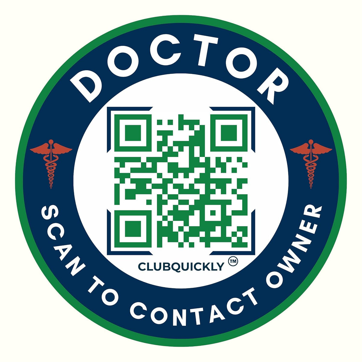 ClubQuickly Doctor Car QR Code Sticker - Number Hidden, Scan to Call or WhatsApp Owner, Masked Contact, Waterproof, Parking & Emergency Tag