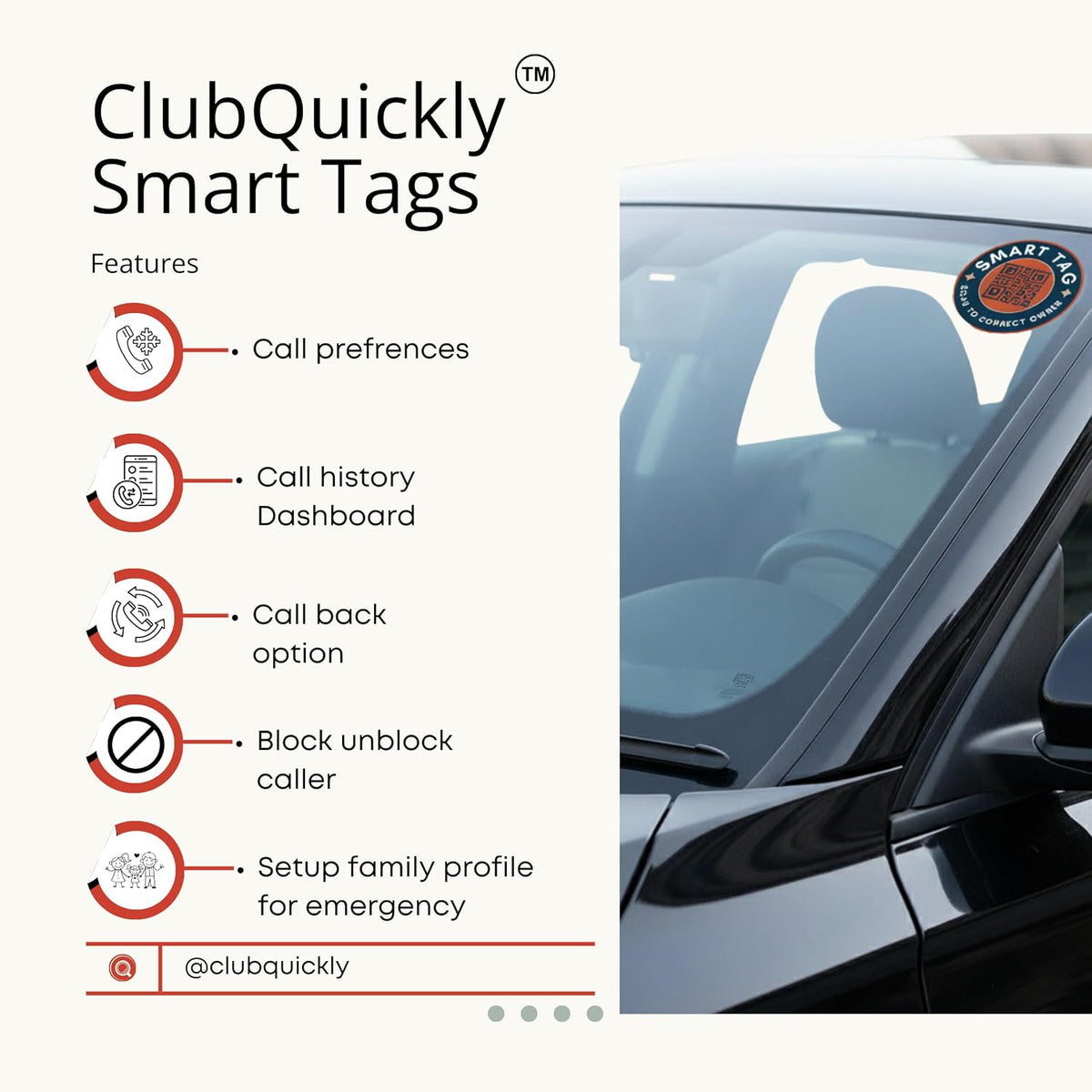 ClubQuickly Connect Quickly Car QR Code Sticker - Number Hidden, Scan to Call or WhatsApp Owner, Masked Contact, Waterproof, Parking & Emergency Tag