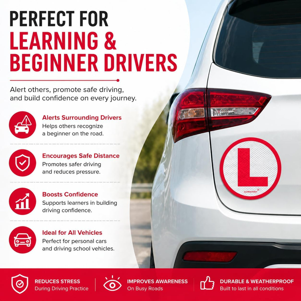 ClubQuickly Learning Driver - Smart Sticker Car QR Code Sticker - Number Hidden, Scan to Call or WhatsApp Owner, Masked Contact, Waterproof, Parking & Emergency Tag