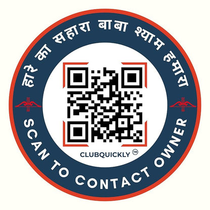 ClubQuickly Shree Khatu Shyam Ji Car QR Code Sticker - Number Hidden, Scan to Call or WhatsApp Owner, Masked Contact, Waterproof, Parking & Emergency Tag