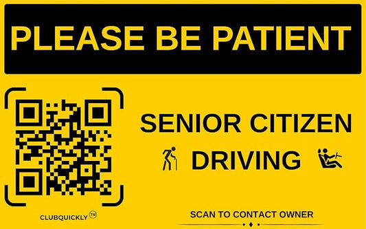 ClubQuickly Senior Citizen Car QR Code Sticker - Number Hidden, Scan to Call or WhatsApp Owner, Masked Contact, Waterproof, Parking & Emergency Tag
