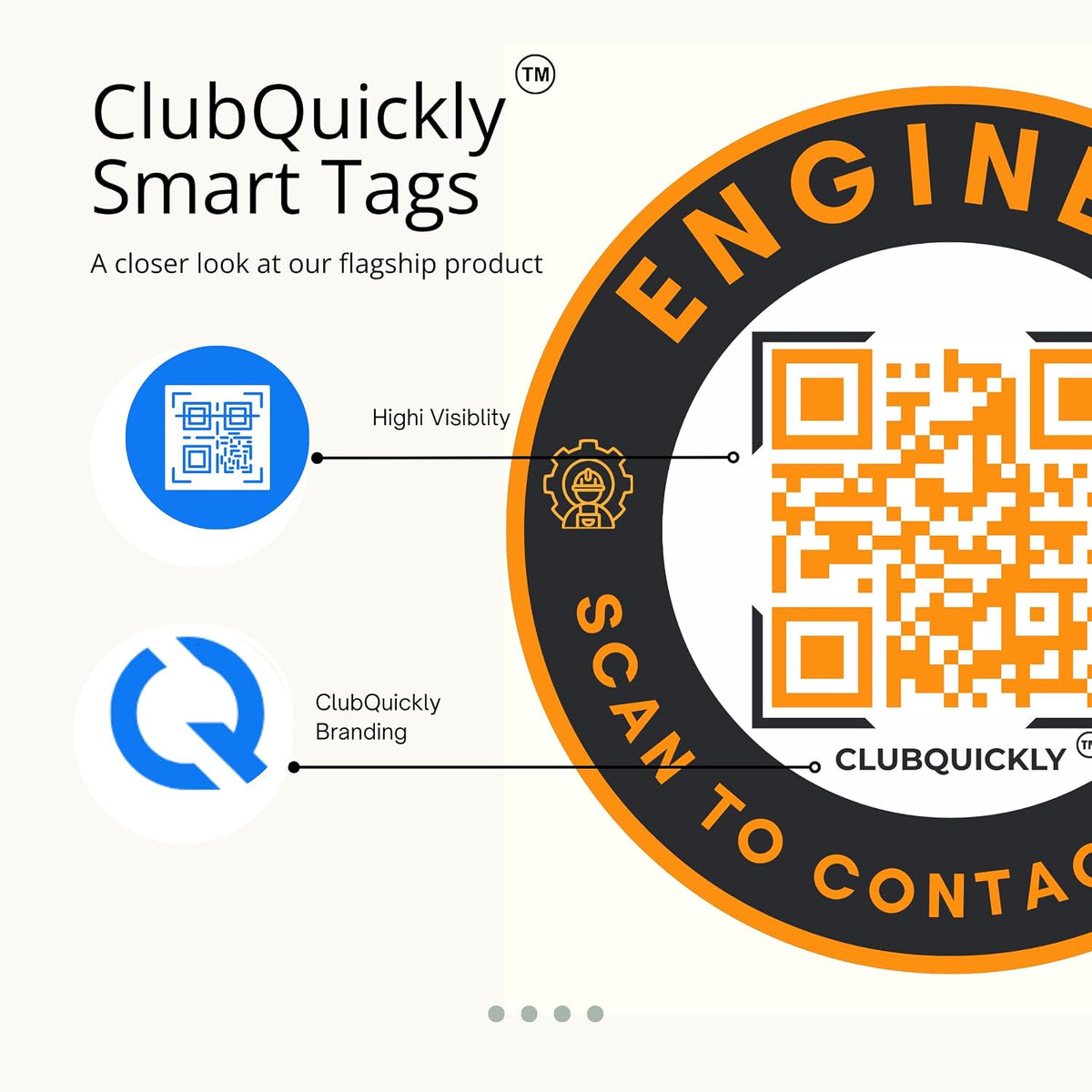 ClubQuickly Engineer Car QR Code Sticker - Number Hidden, Scan to Call or WhatsApp Owner, Masked Contact, Waterproof, Parking & Emergency Tag