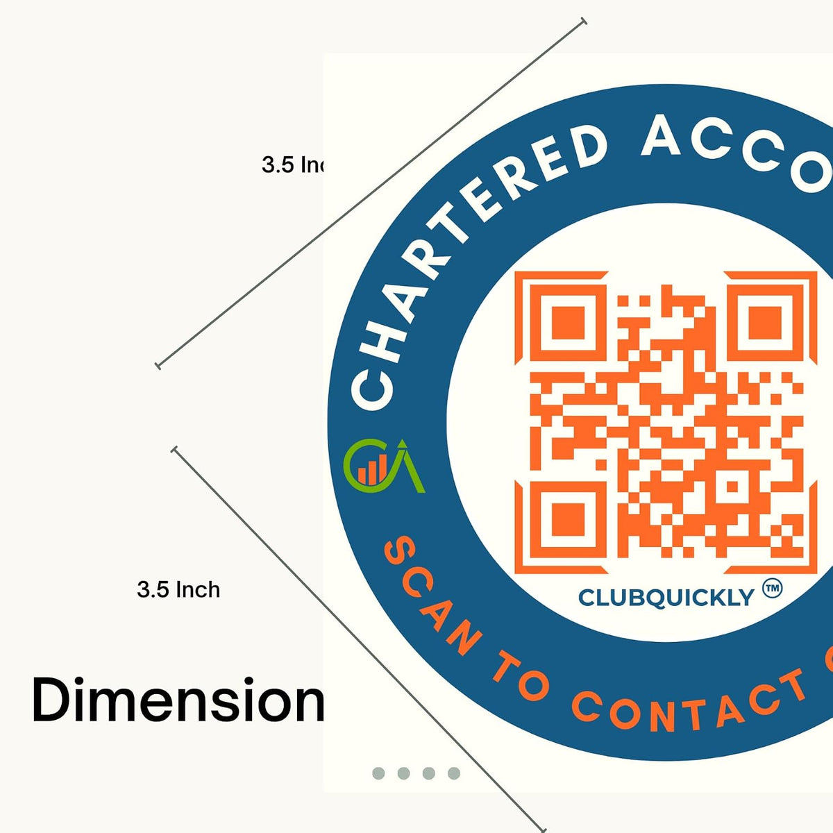 ClubQuickly CA - Chartered Accountant  Car QR Code Sticker - Number Hidden, Scan to Call or WhatsApp Owner, Masked Contact, Waterproof, Parking & Emergency Tag