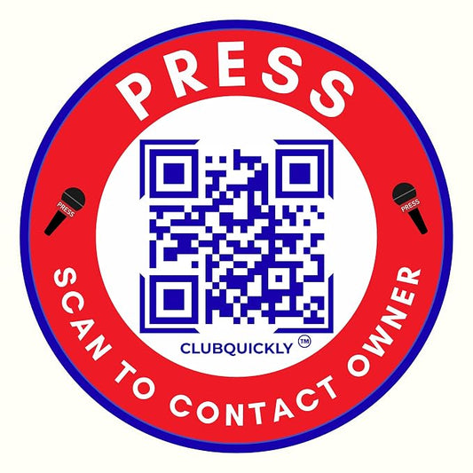 ClubQuickly Press Car QR Code Sticker - Number Hidden, Scan to Call or WhatsApp Owner, Masked Contact, Waterproof, Parking & Emergency Tag