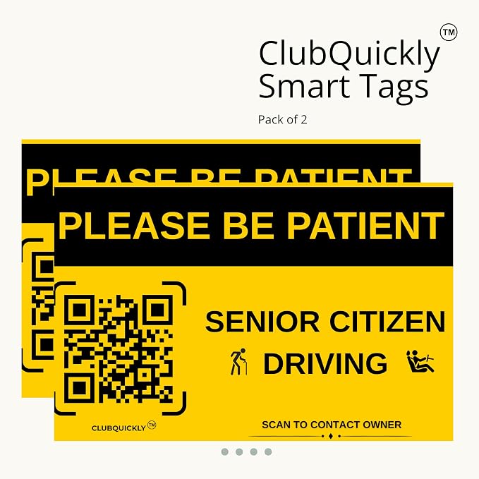 ClubQuickly Senior Citizen Car QR Code Sticker - Number Hidden, Scan to Call or WhatsApp Owner, Masked Contact, Waterproof, Parking & Emergency Tag