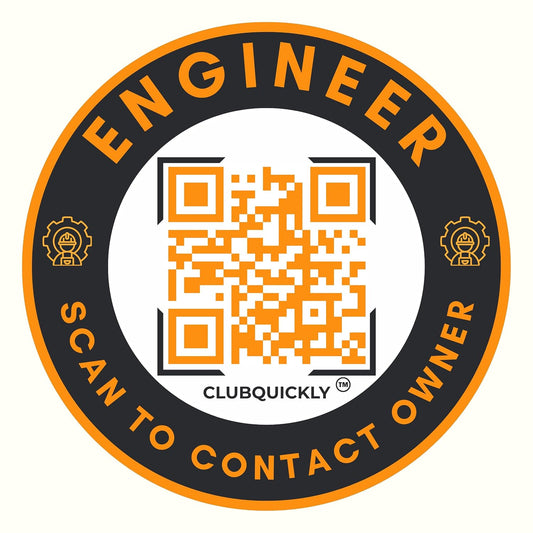 ClubQuickly Engineer Car QR Code Sticker - Number Hidden, Scan to Call or WhatsApp Owner, Masked Contact, Waterproof, Parking & Emergency Tag