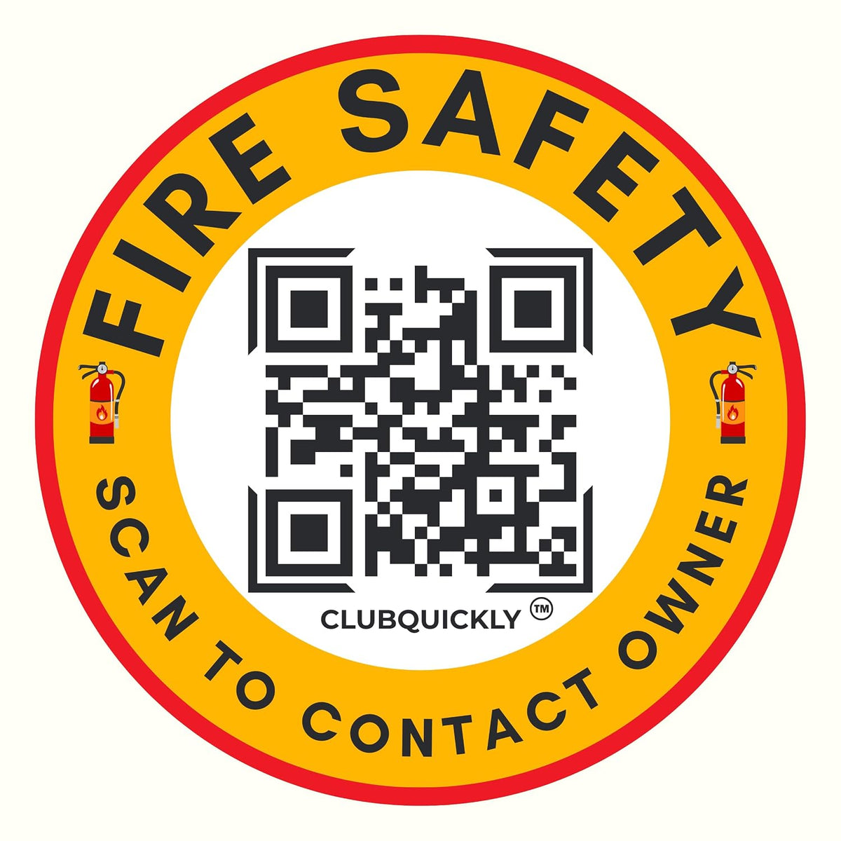 ClubQuickly Fire Safety Car QR Code Sticker - Number Hidden, Scan to Call or WhatsApp Owner, Masked Contact, Waterproof, Parking & Emergency Tag
