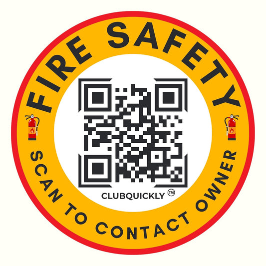 ClubQuickly Fire Safety Car QR Code Sticker - Number Hidden, Scan to Call or WhatsApp Owner, Masked Contact, Waterproof, Parking & Emergency Tag