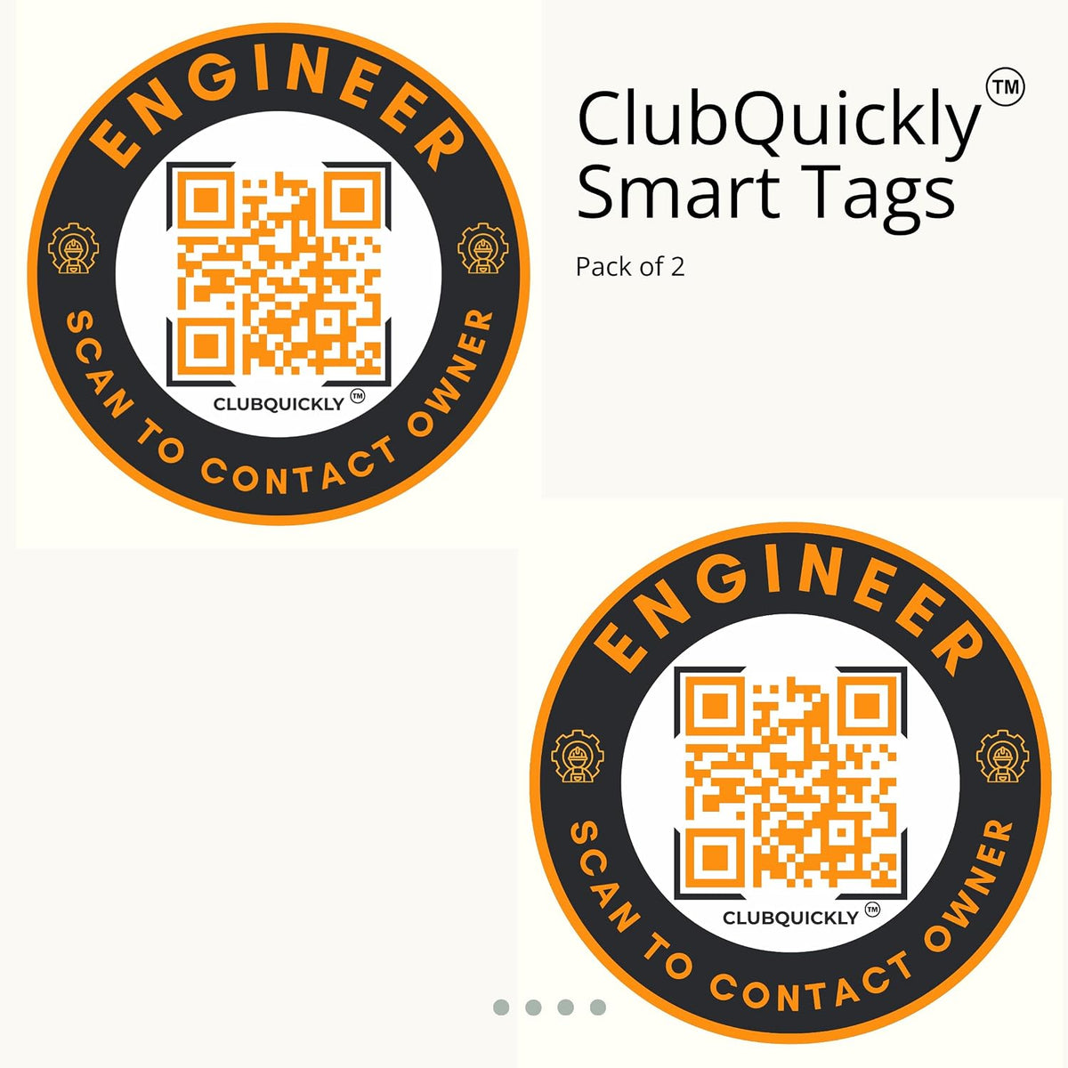 ClubQuickly Engineer Car QR Code Sticker - Number Hidden, Scan to Call or WhatsApp Owner, Masked Contact, Waterproof, Parking & Emergency Tag