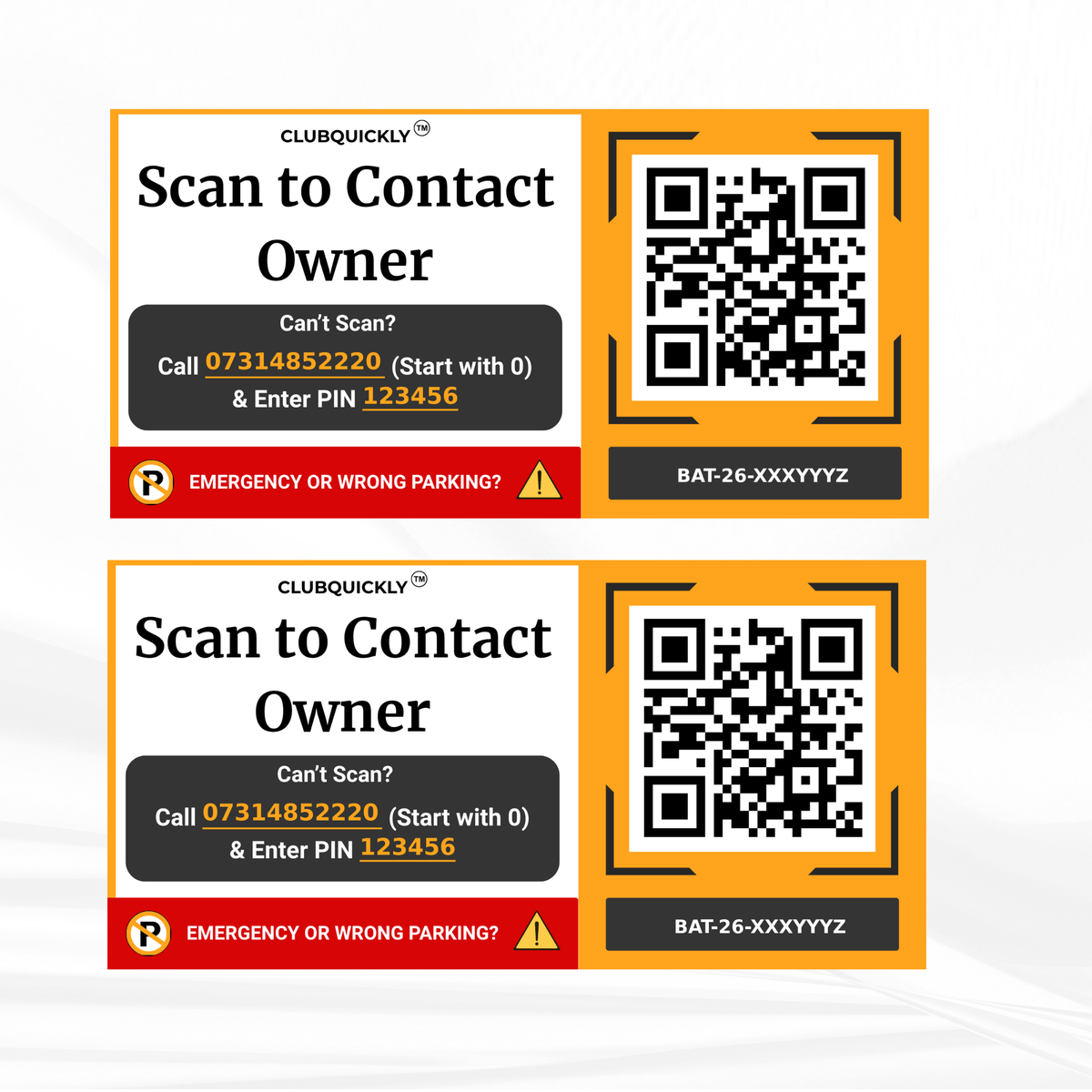 ClubQuickly Smart QR Code - Car Parking Sticker - Instant Contact Without Sharing Number - Emergency Contact Display