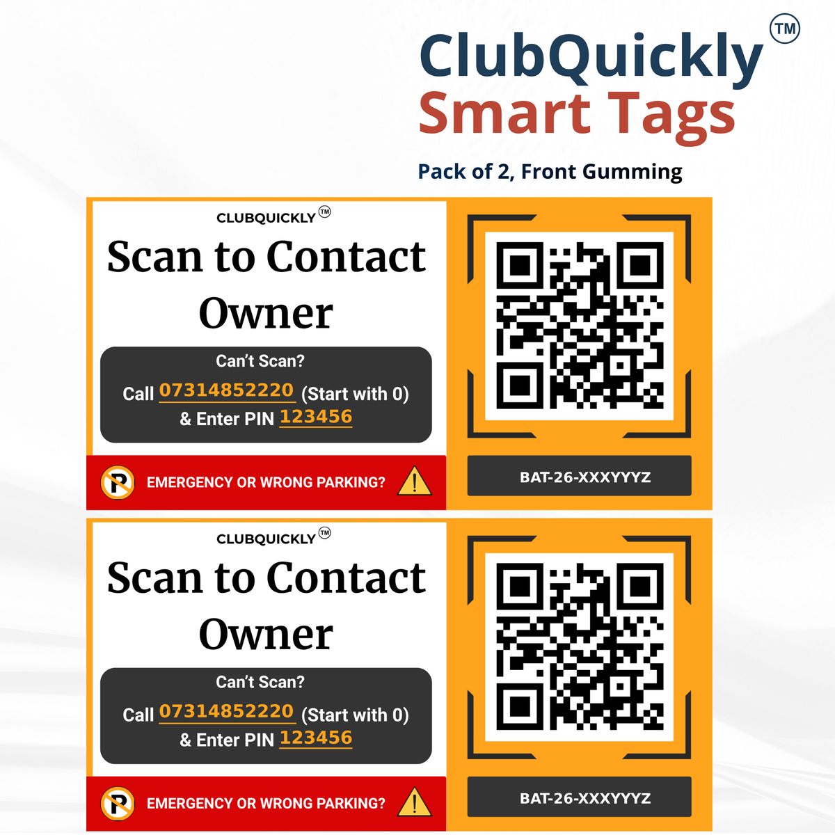 ClubQuickly Smart QR Code - Car Parking Sticker - Instant Contact Without Sharing Number - Emergency Contact Display